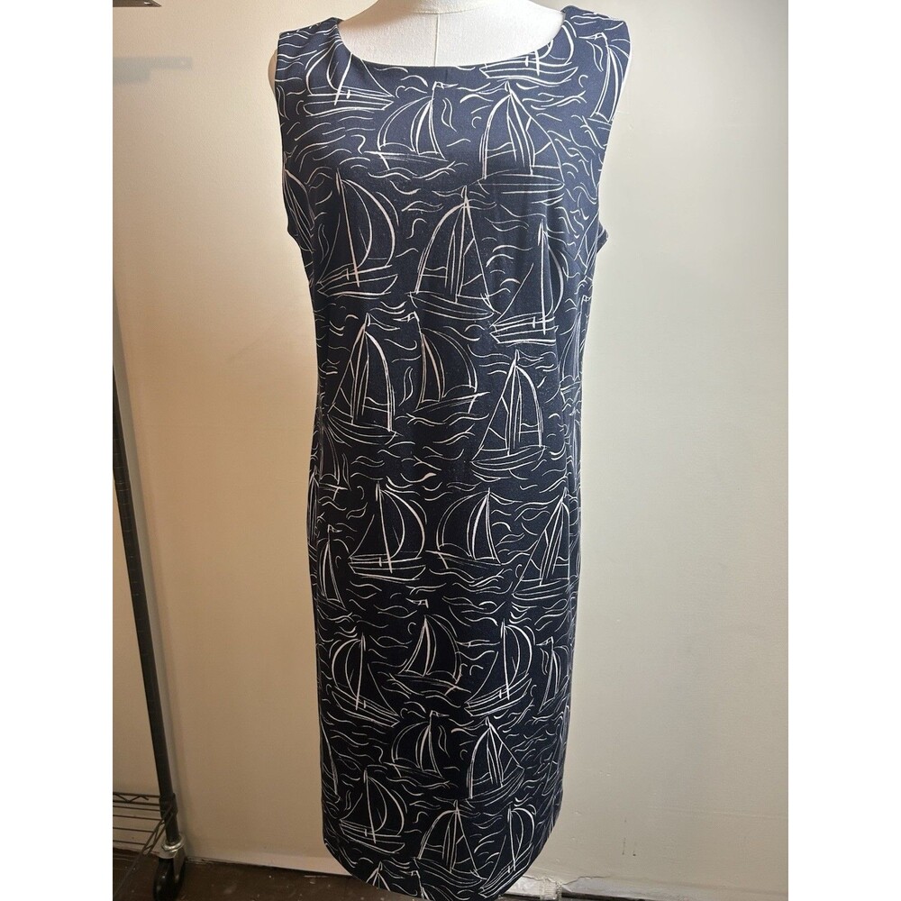 Talbots Women's Dress Size 10 Navy Blue and White Stretch Sleeveless